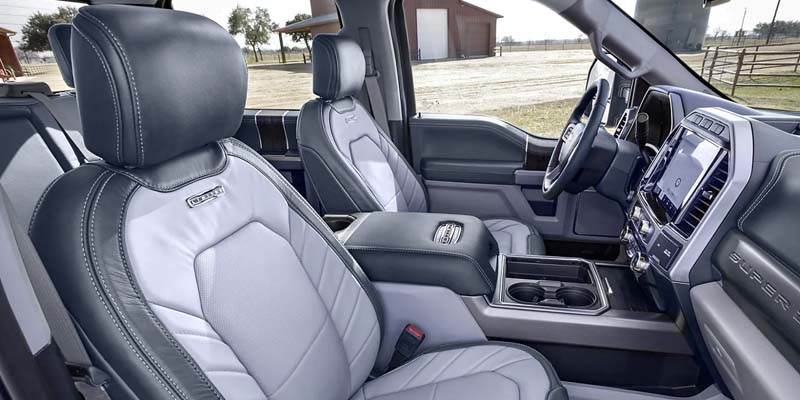 Interior view of truck with two-tone leather seats